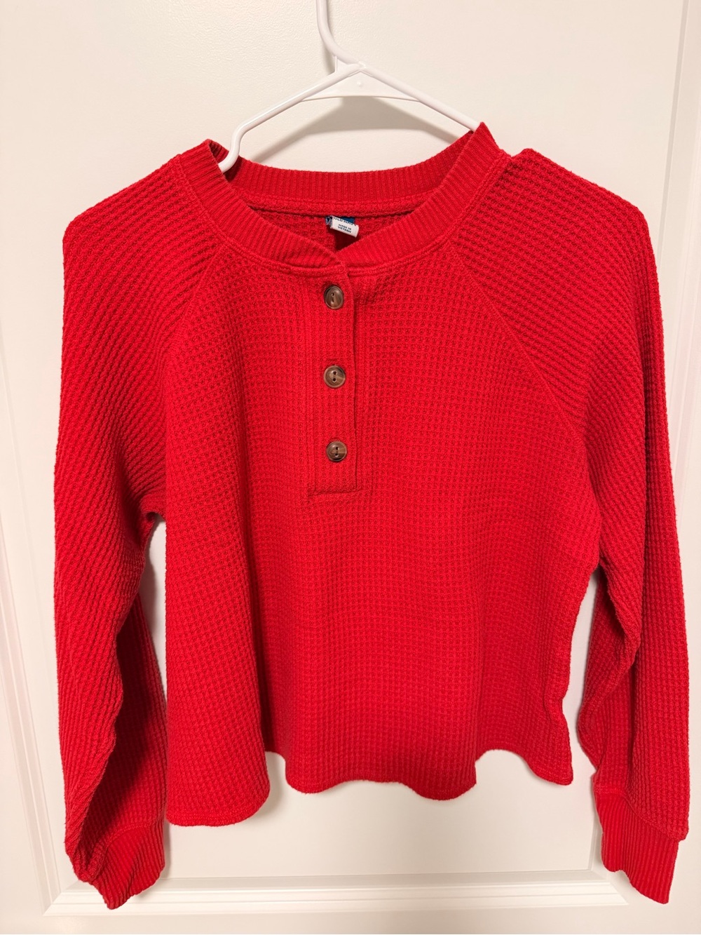 Old Navy Red Waffle Knit Henley Crew Sweater